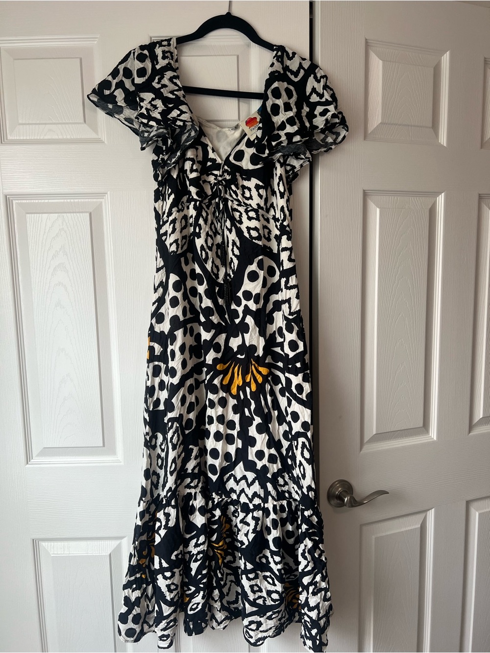 FARM Rio Black & White Floral Maxi Dress with Yellow Accents